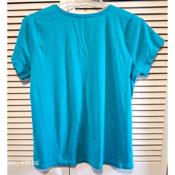 St. Johns Bay Womens Essential Tee 2X Turquoise Cotton Short Sleeve - Picture 2 of 3